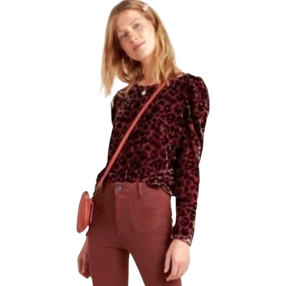 Anthropologie Dolan Charley Leopard Print Velvet Top Petite Large